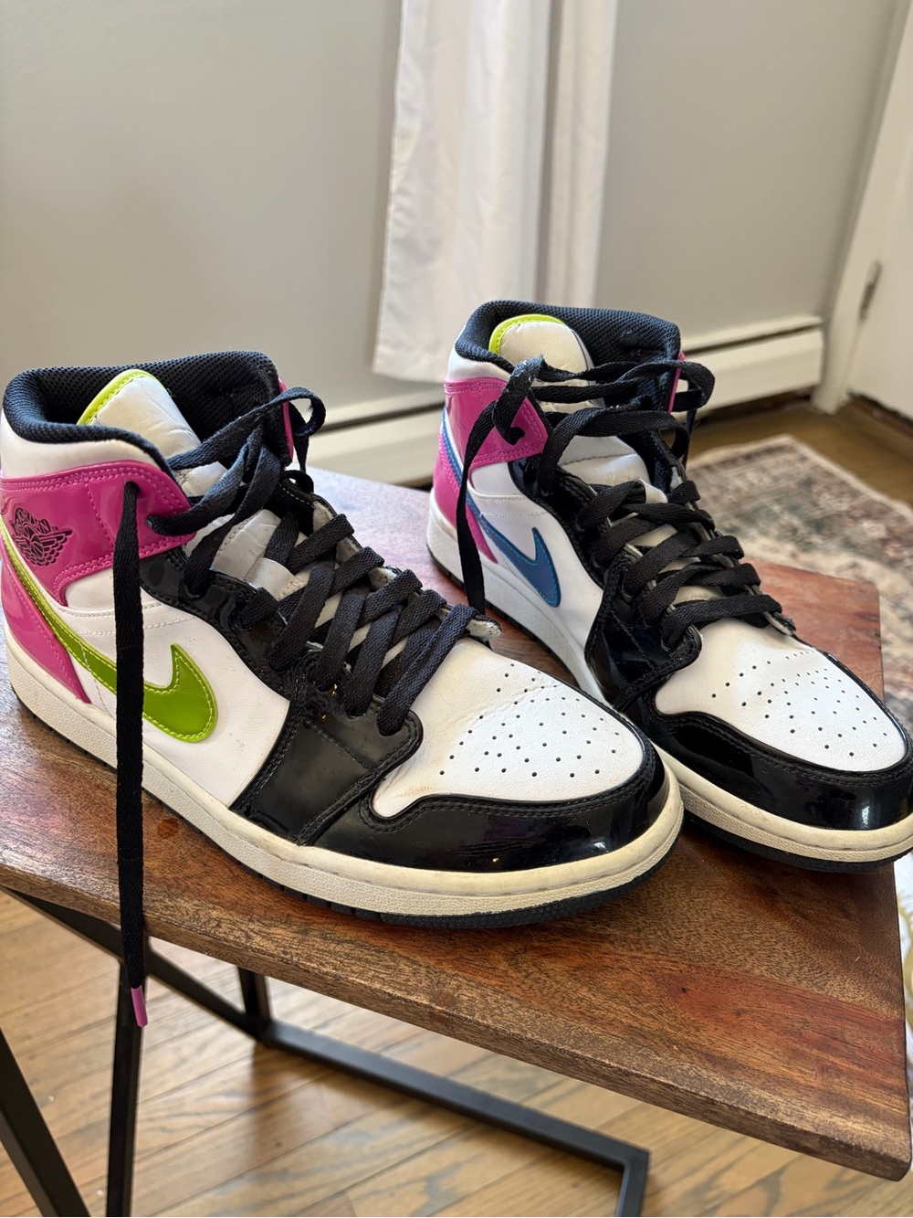 Jordan Retro High Top Sneakers White Black with Pink, Green & Blue Accents - Picture 5 of 7
